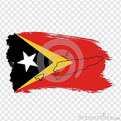 Flag of Timor-Leste from brush strokes and Blank map. High quality map of Timor-Leste and flag on transparent background. Vector Illustration